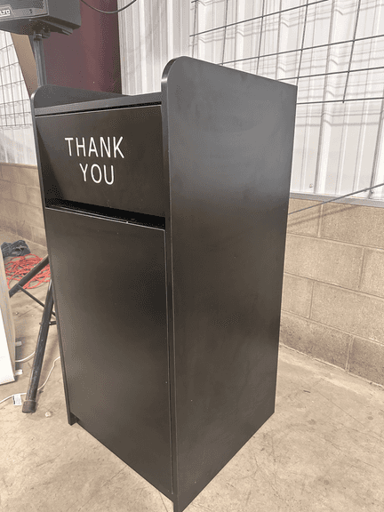 Restaurant Trash Can Cabinet with Tray Holder - Thank You Trash Can