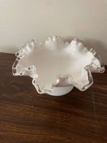 Fenton basket and (3) other silver crested dishes