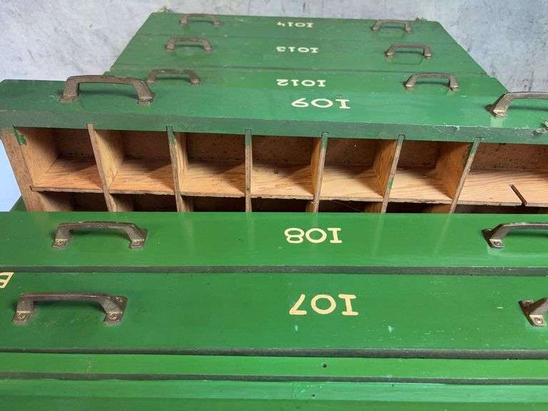 Green organizational stand - 32" wide, 8" deep, and 84" tall