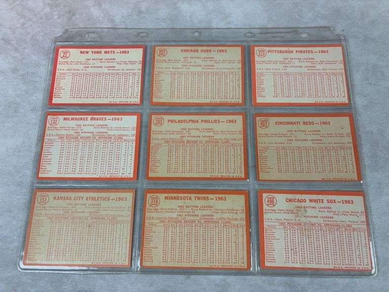 1964 Topps BB 9 Team Cardd Lot - EX to EXMT