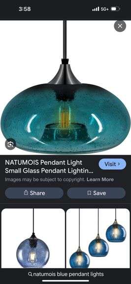 2 Blue Hand Blown Natumois Blue Pendant Lights