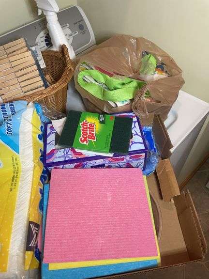 4 ft. Safety 1st ladder, laundry basket, clothespins, scour pad, napkins & mode