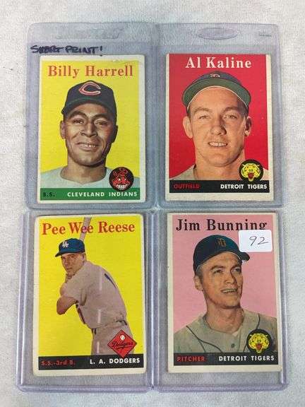 1958 Topps Star lot baseball: PeeWee Reese, Bunning, Kaline, Billy Harrell (Short Print)