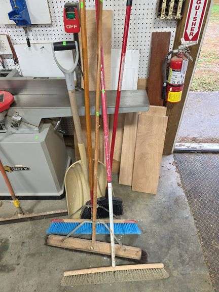 Push brooms & scoop shovel