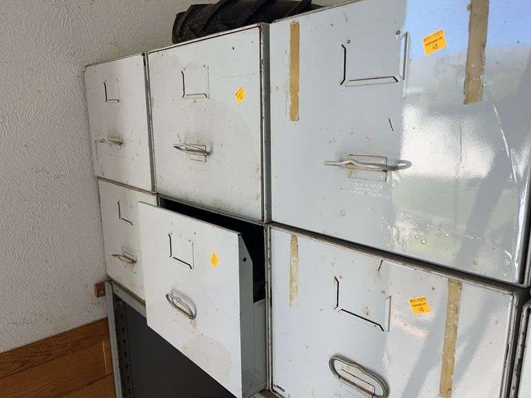 6 File Drawers with Lights, Wire, Paint Sprayers, Etc.