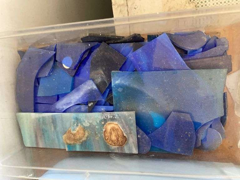 Large lot of stained glass pieces/parts, beveled glass pieces
