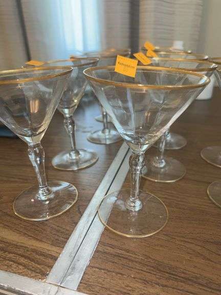 Set of (10) Fostoria Aurora Gold Rimmed Martini Glasses