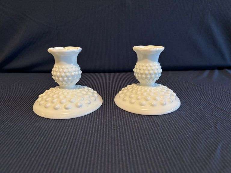 Fenton Hobnail milk glass Candle Holders