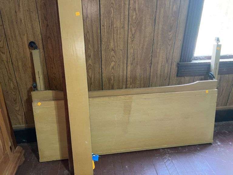 Vintage Full Size Wooden Bedframe with Wheels