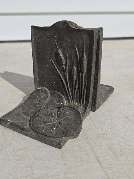 SET OF CAST IRON WATER LILLY AND CATTAILS BOOKENDS