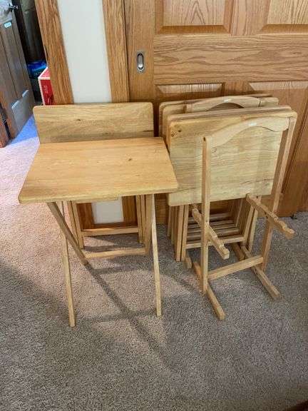 (7) matching wooden TV trays
