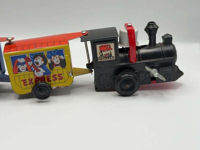 Vintage Western Comic Zig Zag Wind Up Metal Train Probably 1950’s