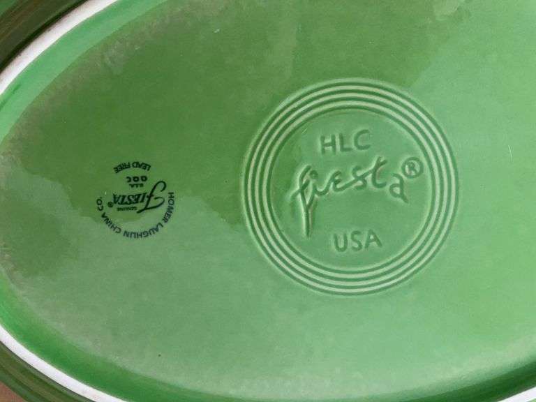 Longaberger teapot, dish, and other piece, and Fiesta dish