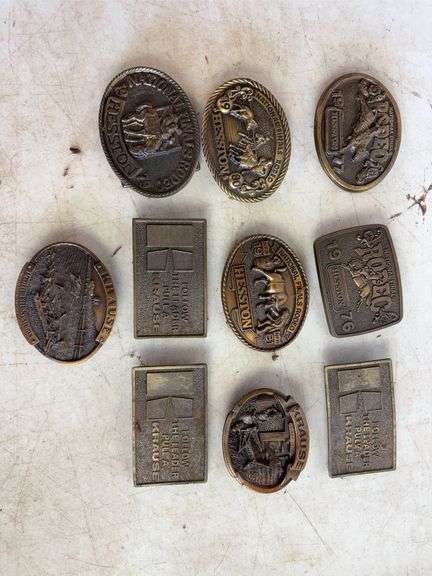 (10) belt buckles - (5) Krause and (5) Hesston