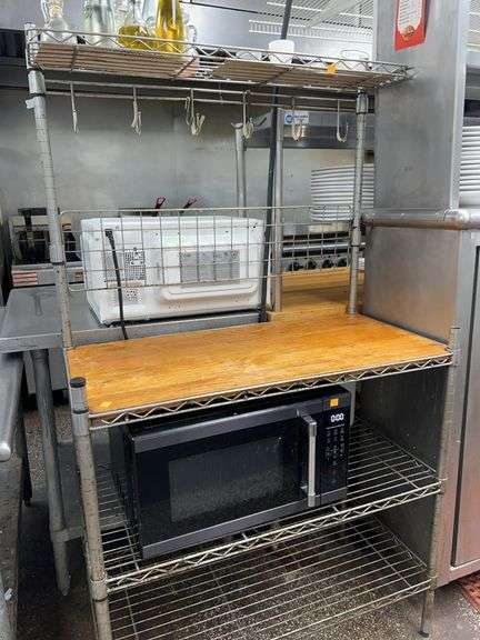 Metal Shelving Unit (3 Shelves and Wooden Counter)