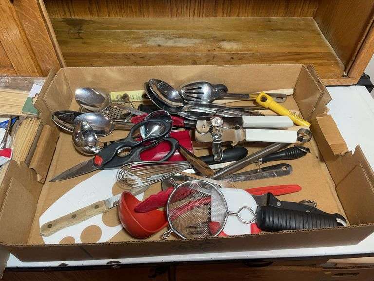 Assortment of silverware & kitchen utensils