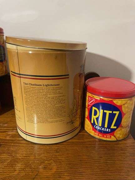 (5) vintage tins - (3) Ritz, Nabisco, and Cape Cod