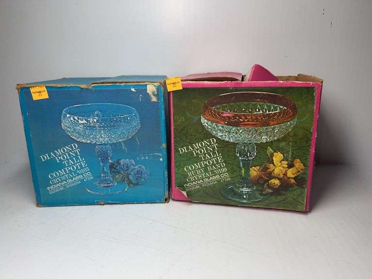 (2) Diamond Point Compotes in Boxes