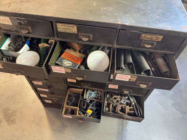 Metal cabinet with drawers - contents included