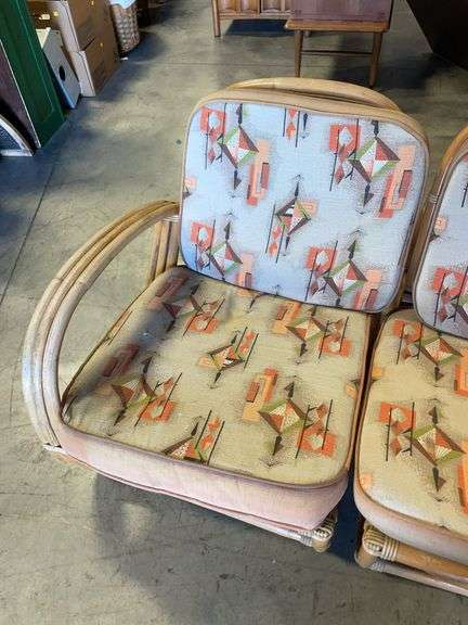 Vintage bamboo rattan 3 piece sectional couch