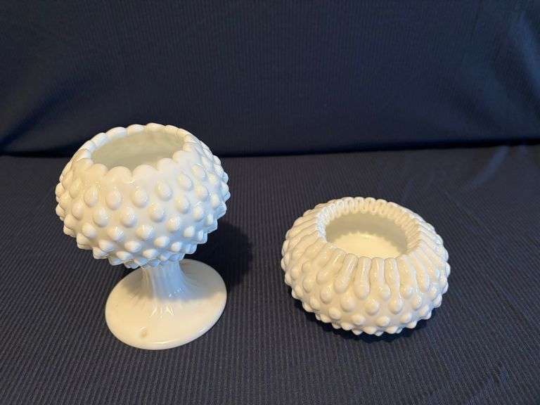 Fenton Hobnail milk glass Capped Bow and Ivy Ball