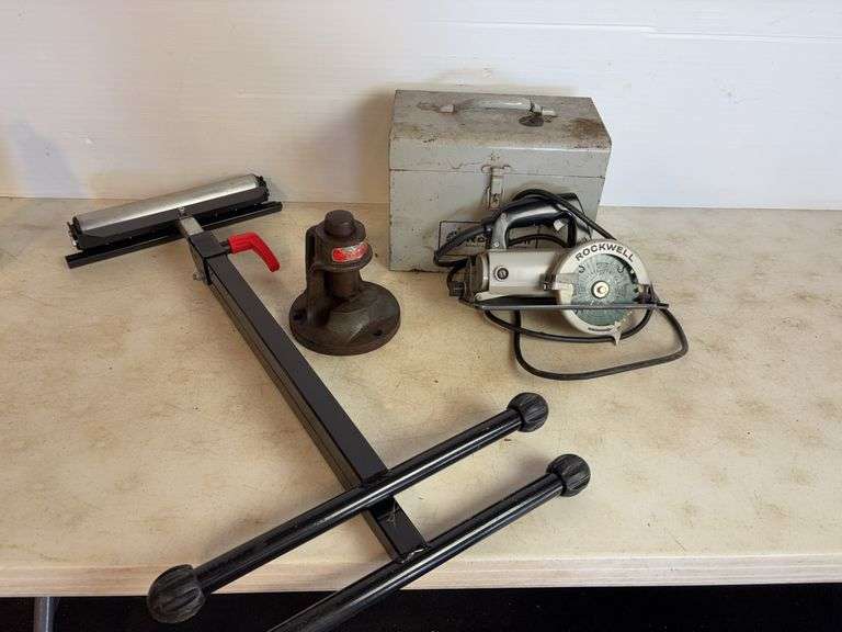 Adjustable roller stand, cable cutter, and Rockwell trim saw