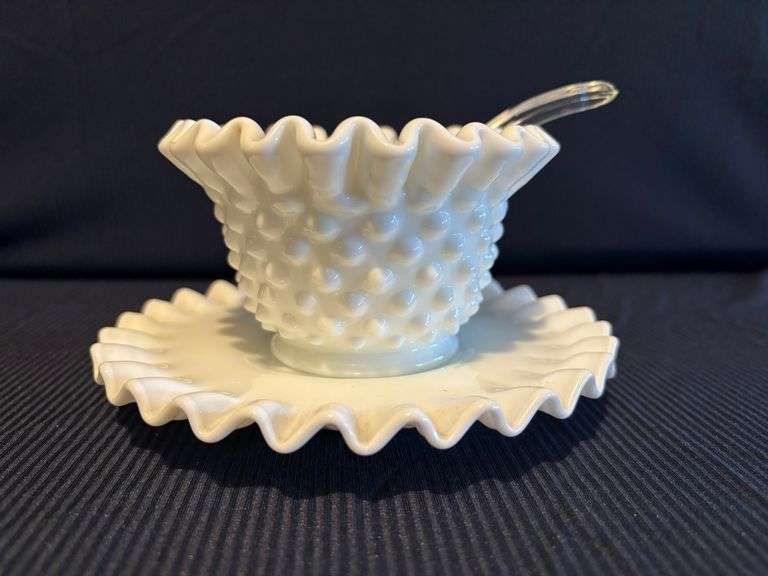 Fenton Hobnail milk glass Mayonnaise Set