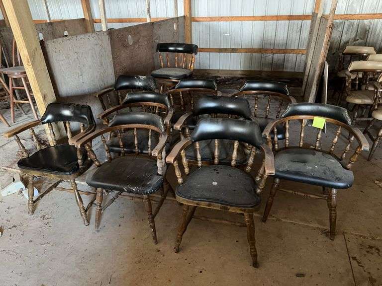 (9) Black Leather Chairs and Black Leather Barstool