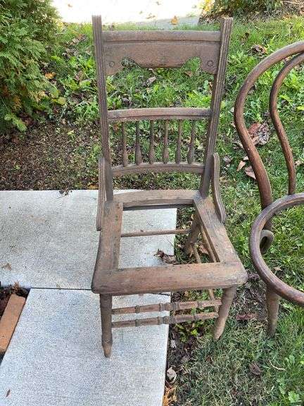 (5) wooden chairs - all missing seats