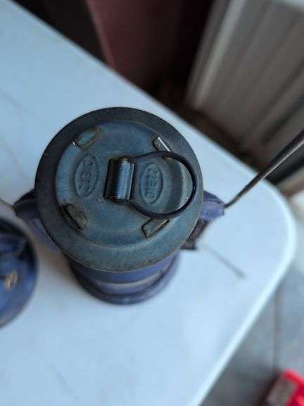 (2) matching blue Dietz lanterns