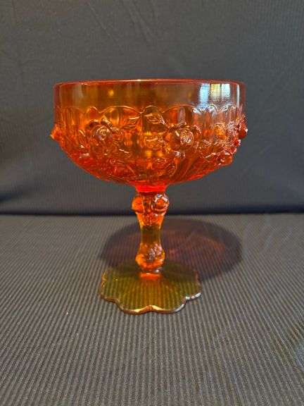 Fenton Orange Rose High Footed Comport