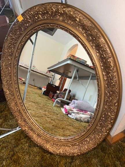 Brass Brushed Oval Framed Mirror