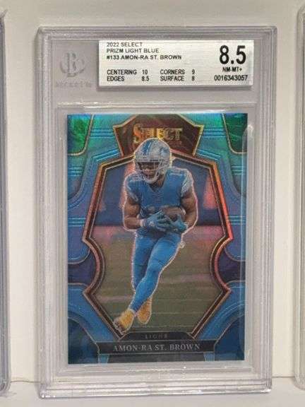 2022 Donruss Optic Nico Collins Aqua (CGC 10), 2022 Select Amon Ra St. Brown Prizm Light Blue (BGS 8