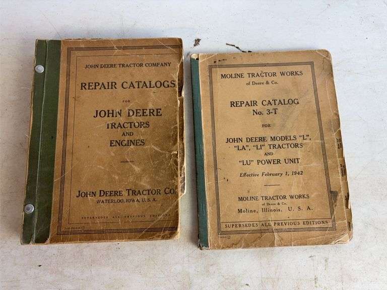John Deere Tractor Company repair catalogs and Moline Tractor Works of Deere & Co repair catalog No.