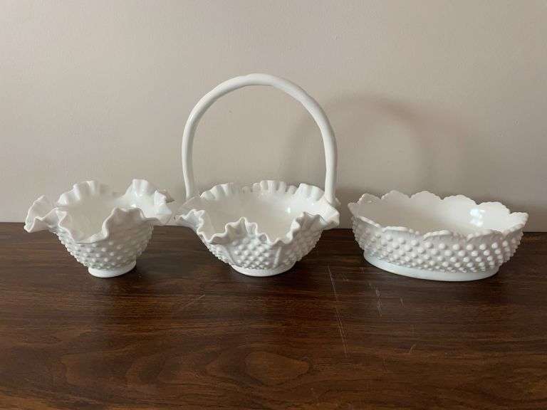 (3) Fenton marked glassware pieces