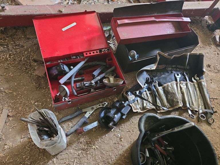 Metal toolboxes w/ misc tools, wrenches