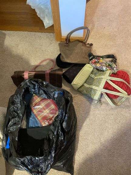 Large assortment of purses