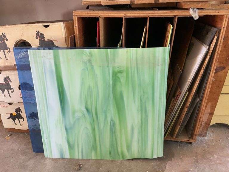 Large amount of stained glass pieces - large pieces are 24x26