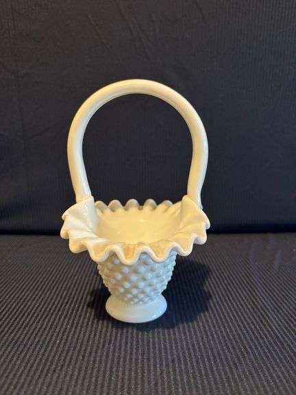 41/2" Fenton Hobnail milk glass Basket