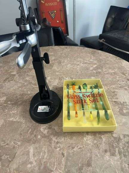 Wine Bottle Opener And Boston Warehouse Glass Swizzle Stick Set
