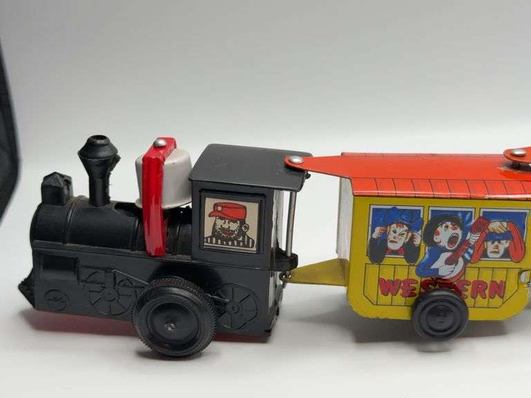 Vintage Western Comic Zig Zag Wind Up Metal Train Probably 1950’s