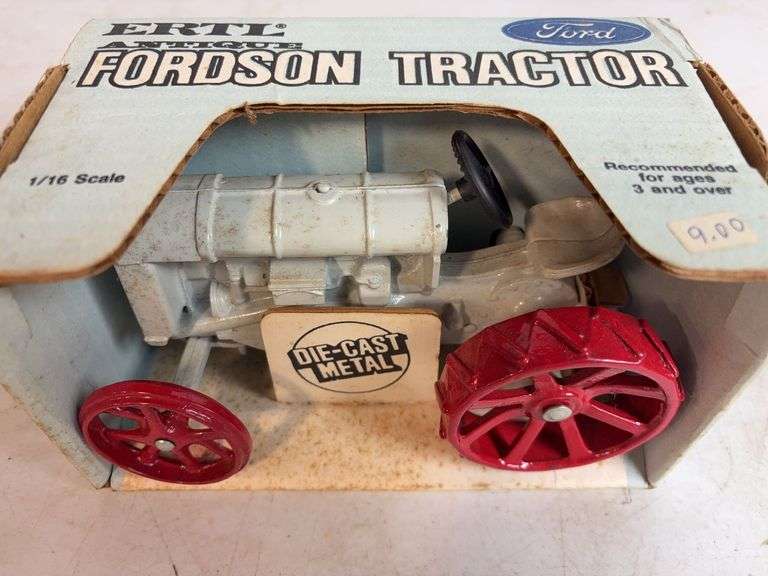 John Deere diecast model pickup and Ford tractor - 1/16 scale, dirty