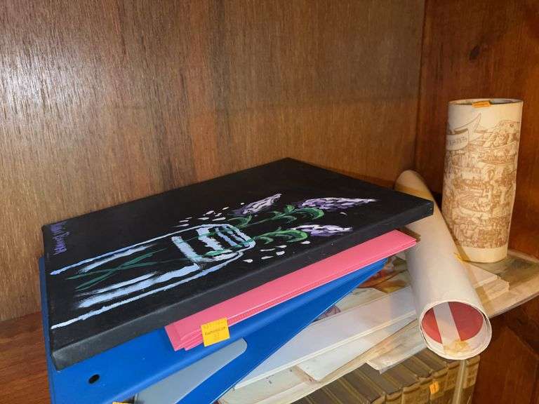 Assortment of Binders and Wall Art