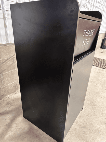 Restaurant Trash Can Cabinet with Tray Holder - Thank You Trash Can