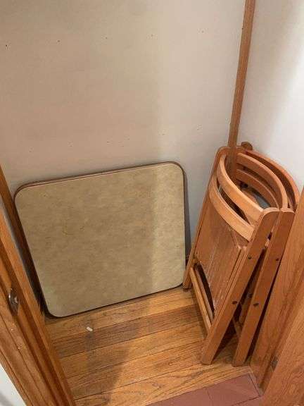 (3) wooden folding chairs and card table