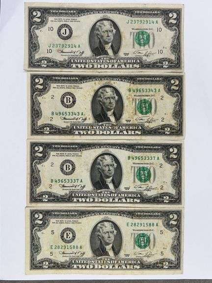 (4) 1976 2.00 Dollar Bills