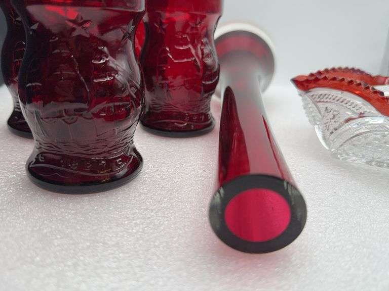 Wheaton Ship Glasses, Smith Swing Glass Vase & Pressed Glass Dish
