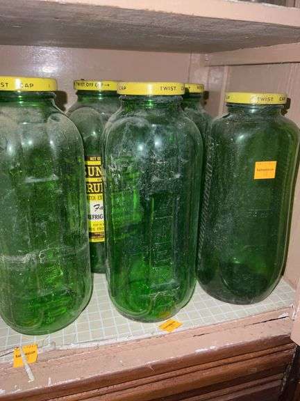 Assorted Green Glass Jars