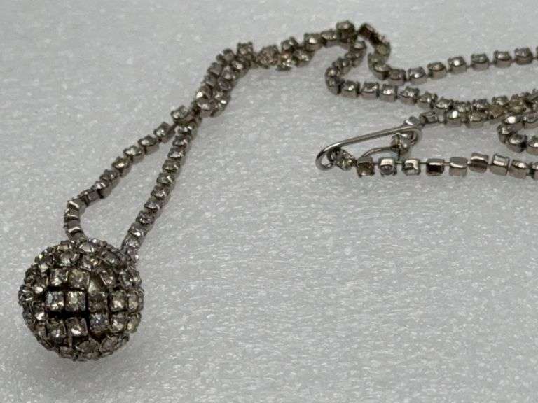 Vintage Rhinestone Disco Ball Earrings & Matching Necklace