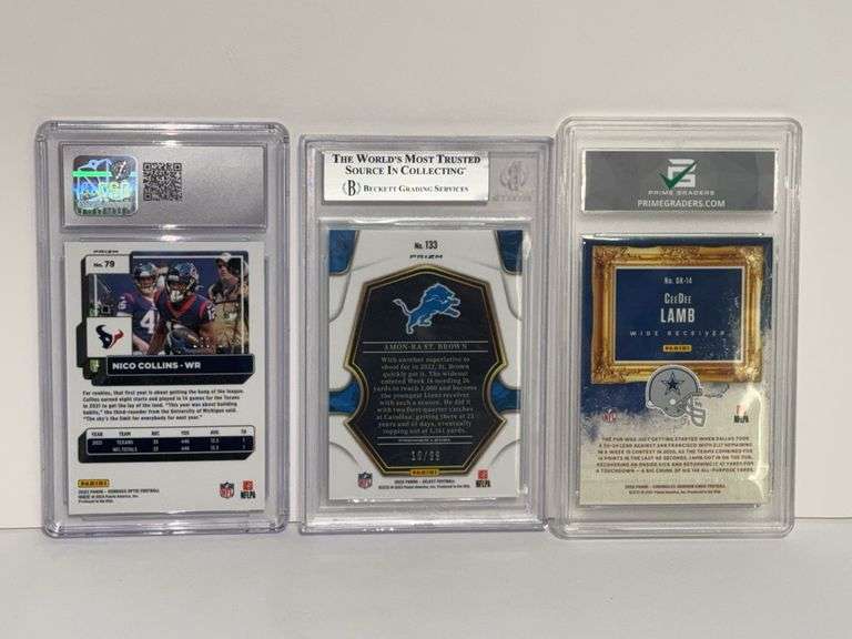 2022 Donruss Optic Nico Collins Aqua (CGC 10), 2022 Select Amon Ra St. Brown Prizm Light Blue (BGS 8